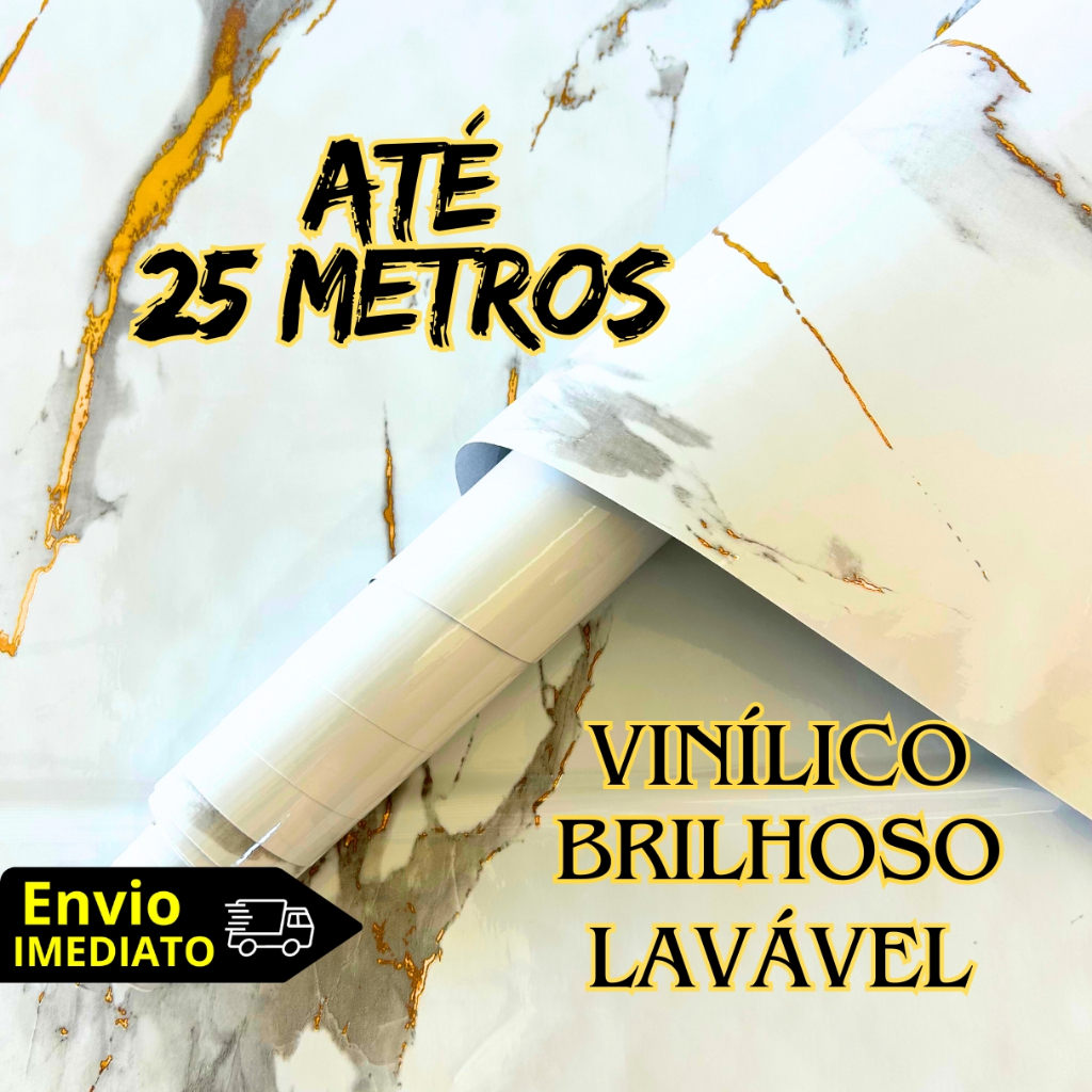Papel de Parede Adesivo Marmorizado Dourado 5 Metros Envelopamento Mármore Branco Autocolante Decor