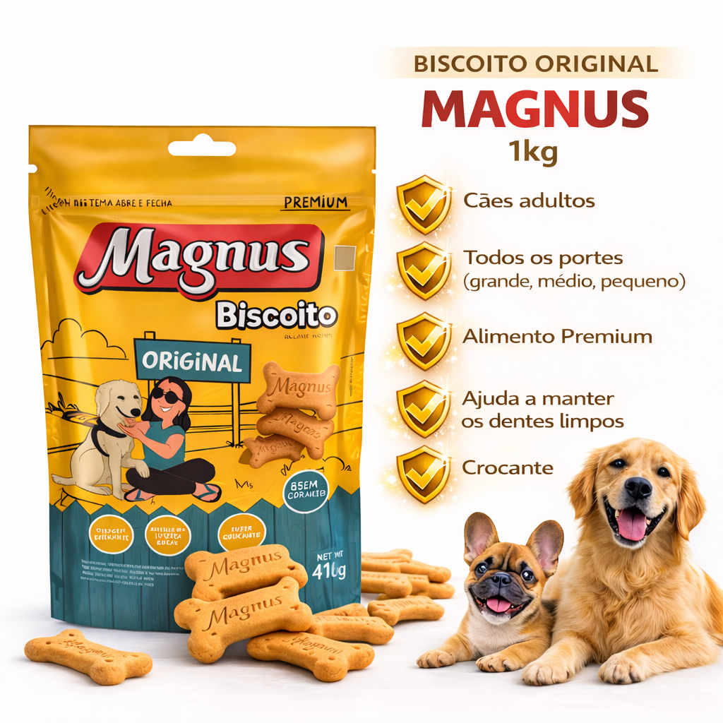 Biscoito Magnus p/ Cães Petisco Cachorro Alimento Premium 1kg