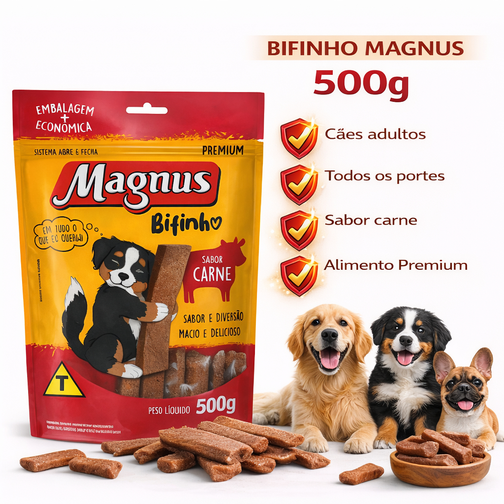 Bifinho Magnus Mastigáveis Para Cães Adulto Sabor Carne 500g em Oferta na Shopee