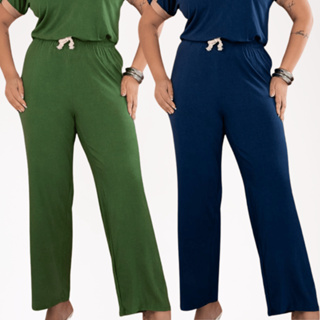 Calça Feminina Pantalona Confortável Cós Alto Elástico Trabalho Dia a Dia Casual em Oferta na Shopee