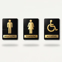Kit Placa Sinalizadora Banheiro Feminino Masculino Acessível Decoração Reforçada Toilet Restaurante