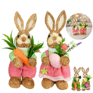 Casal De Coelhos De Páscoa De Palha Decoração P/ Casa Enfeite Linha Luxo 25cm em Oferta na Shopee