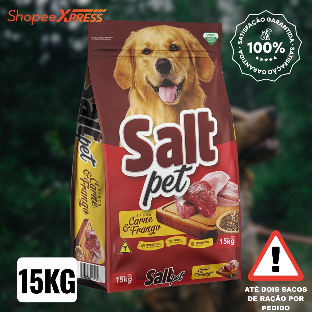 Ração para Cães Adultos Salt Pet 15kg Sabor Carne e Frango Premium (ATE 2UN POR PEDIDO)