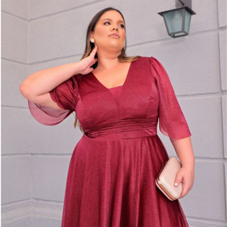 Vestido De Festa longo Plus Size C/ Manga Tule Elegante em Oferta na Shopee