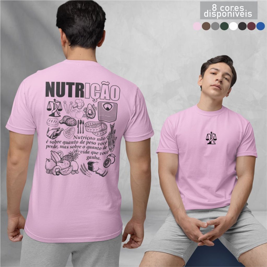 Camiseta Nutrição Masculina Manga Curta Gola Redonda 100% Algodão Pronta Entrega