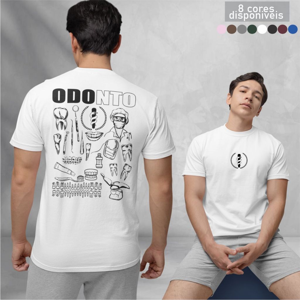 Camiseta Odontologia Masculina Manga Curta Gola Redonda 100% Algodão Pronta Entrega em Oferta na Shopee
