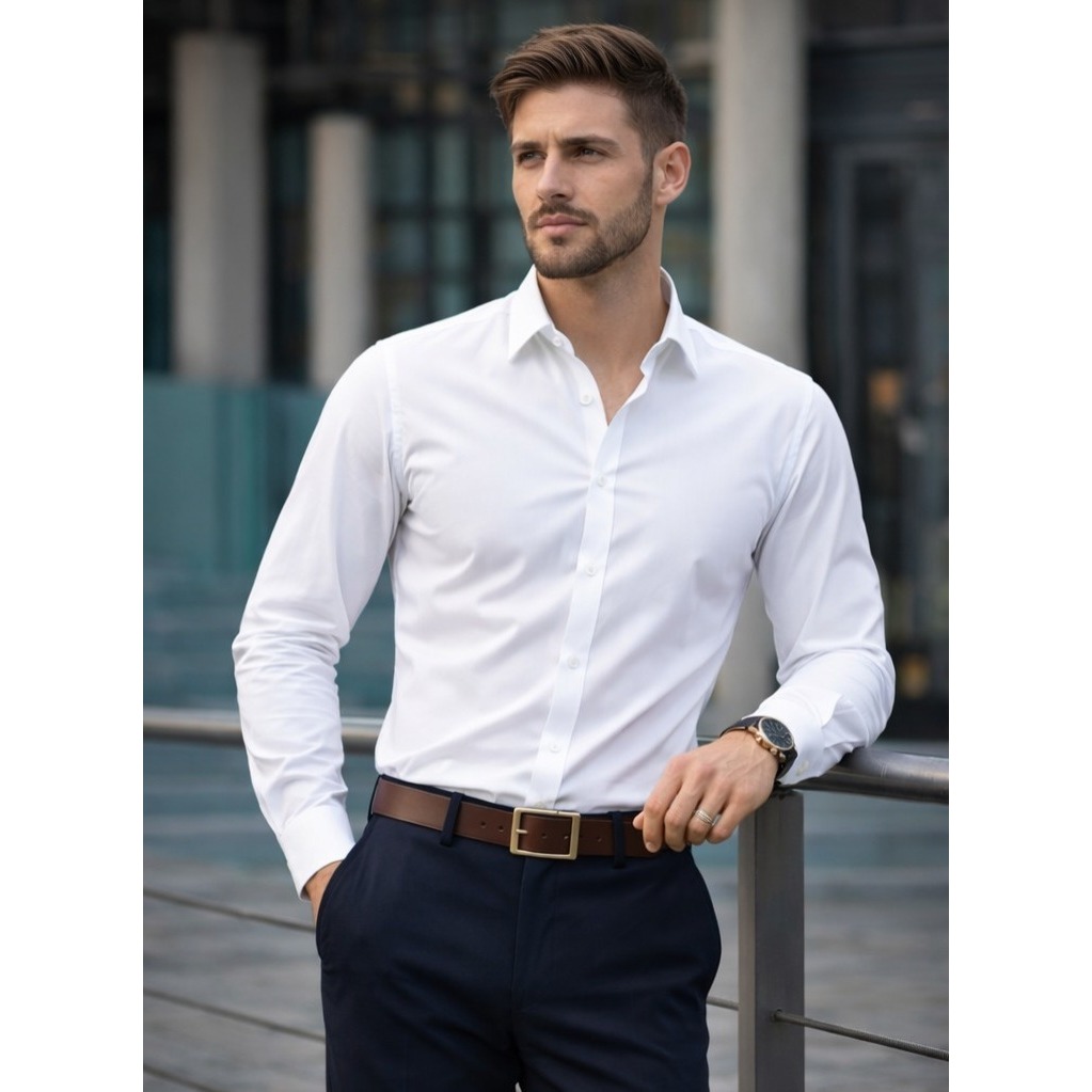 Camisa Manga Longa Microfibra Slim Fit Gola Italiana