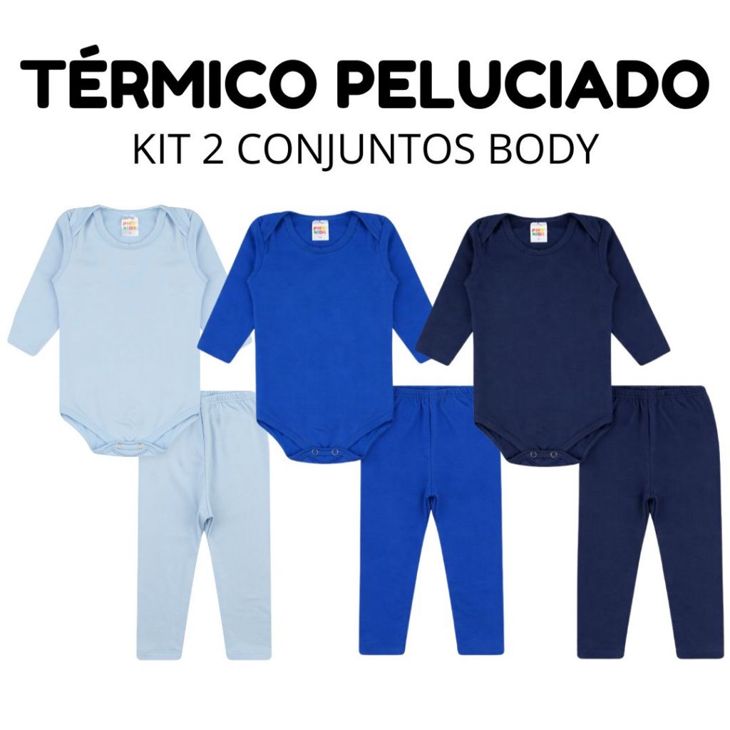 Kit 2 Conjuntos Body + Calça Térmico Peluciado Flanelado Bebê Infantil Menino Inverno em Oferta na Shopee