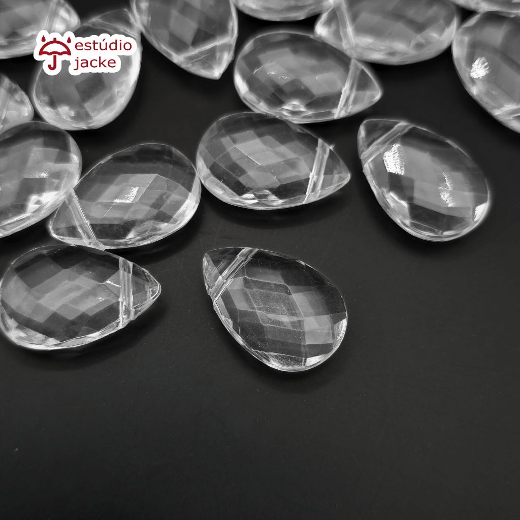 Ponteira Pingente Gota Facetada 15x22mm Acrílico (Furo 1,5mm) Cristal – Kit 25 a 100 un