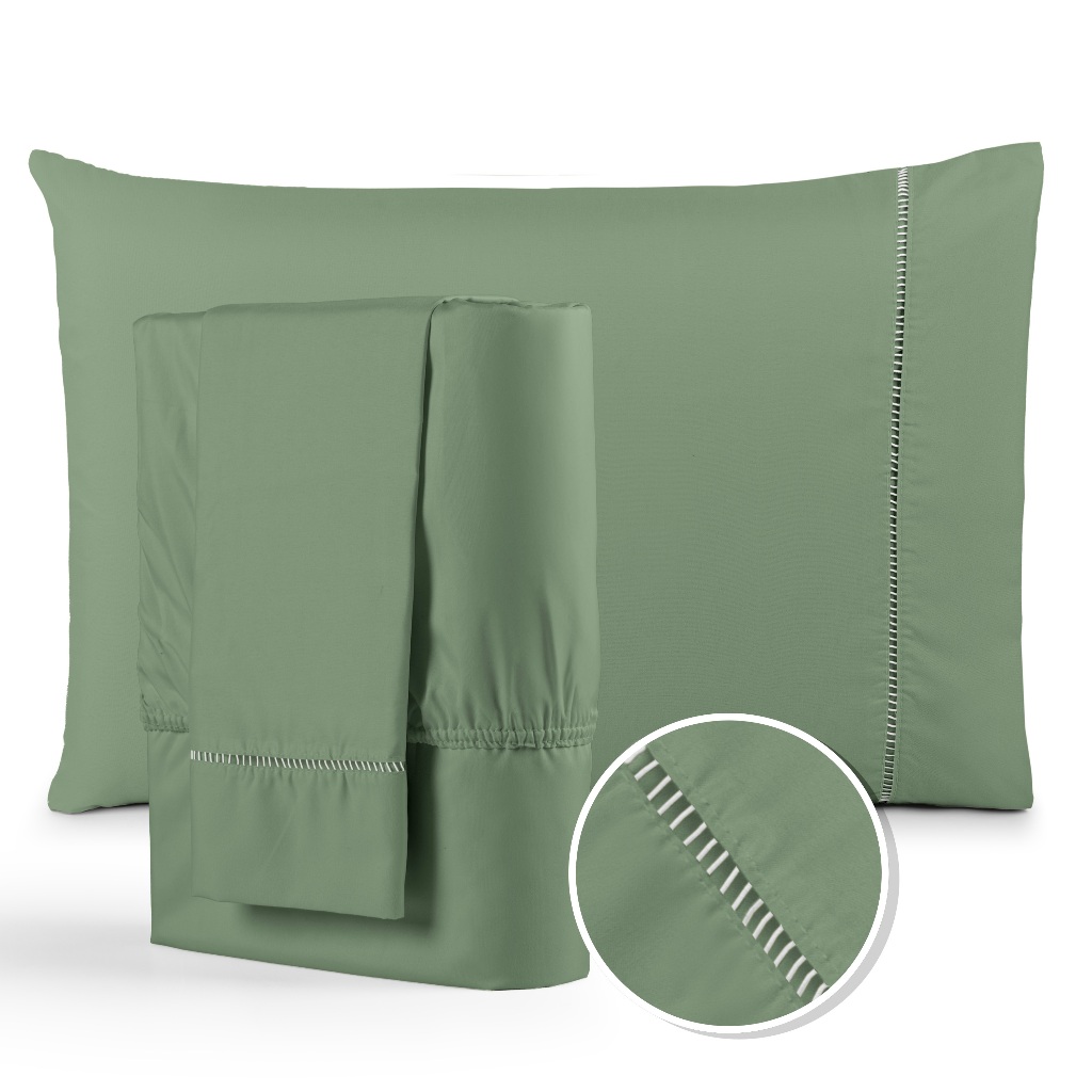 Jogo de Lençol 400 Fios Ponto Palito Tecido Leve Suave Berço Solteiro Casal Queen King 02 e 03 Peças