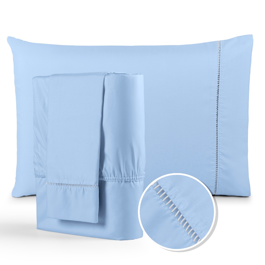 Jogo de Lençol 400 Fios Micropercal Com Fronha em Ponto Palito Toque Macio