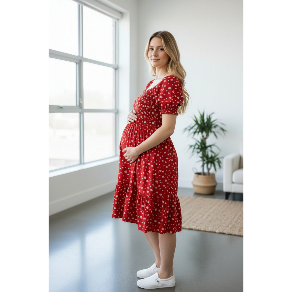 Vestido Estampado Floral Gestante Gravidas Midi Manga Princesa Confortavel Elegante Camponesa Soltinho Manga Curta em Oferta na Shopee