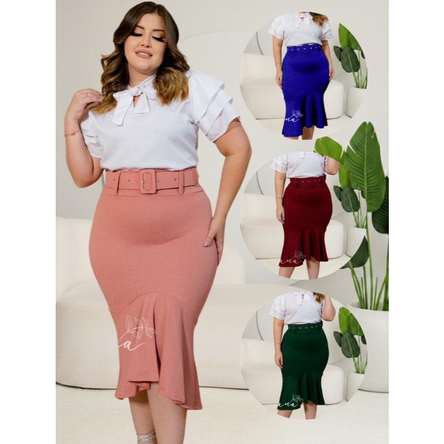 Saia Sereia Acompanha Cinto Moda Evangélica Comportada em Oferta na Shopee