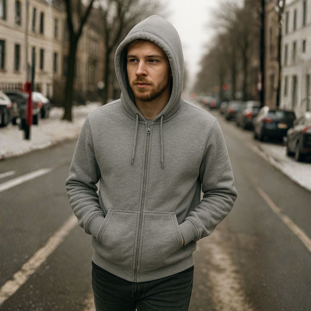 Moletom Masculino Ziper Com Bolso Canguru E Capuz Jaqueta-Promoção