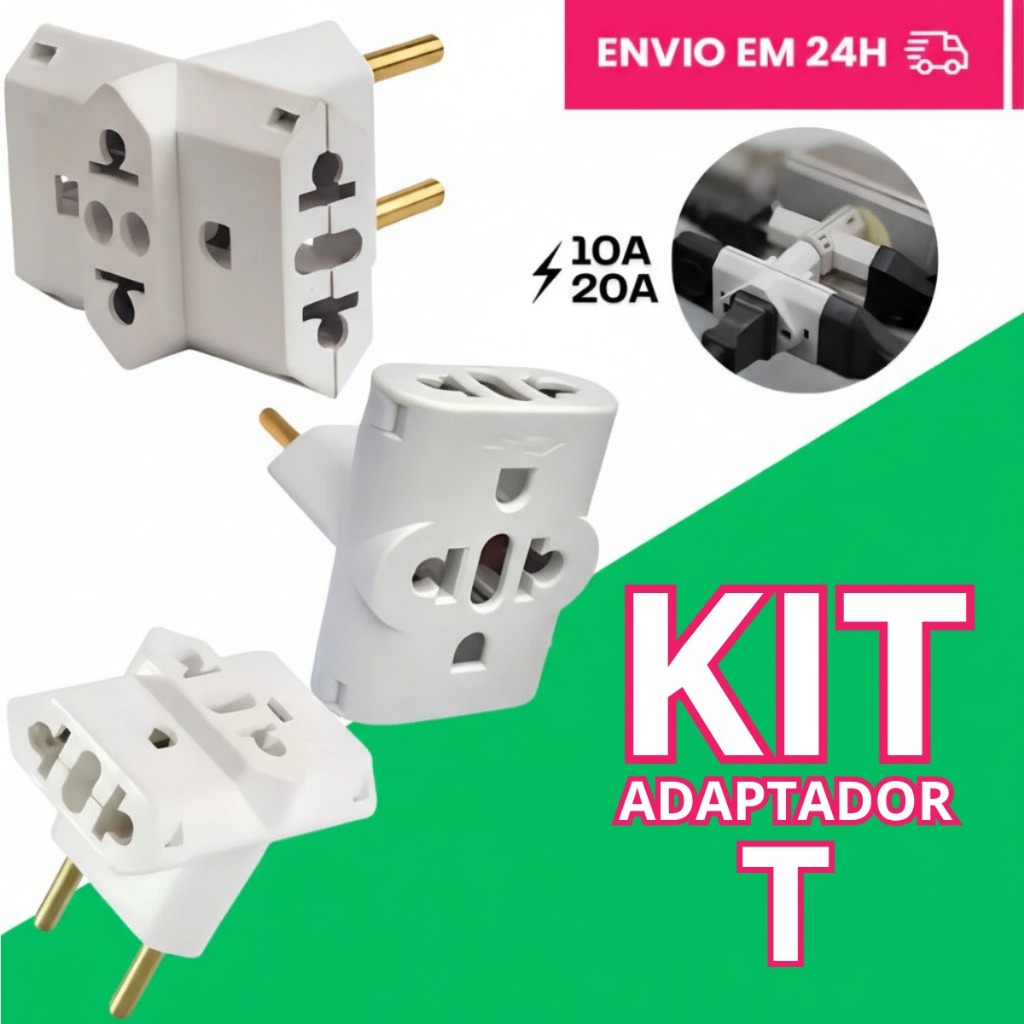 Adaptador  de Tomada Kit 1,3,5 e 10 Benjamin 10A/20A Pino Maciço Adaptador T Resistente