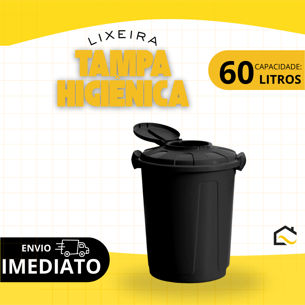 Cesto Balde de Lixo Lixeira 60L com Tampa Higiênica e Trava Multiuso para Escolas Prédios e Escritórios em Oferta na Shopee