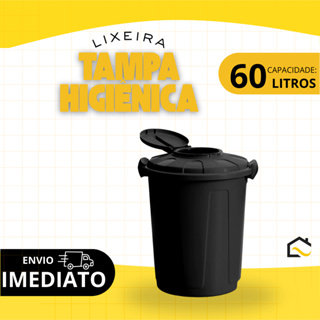 Cesto Balde de Lixo Lixeira 60L com Tampa Higiênica e Trava Multiuso para Escolas Prédios e Escritórios em Oferta na Shopee