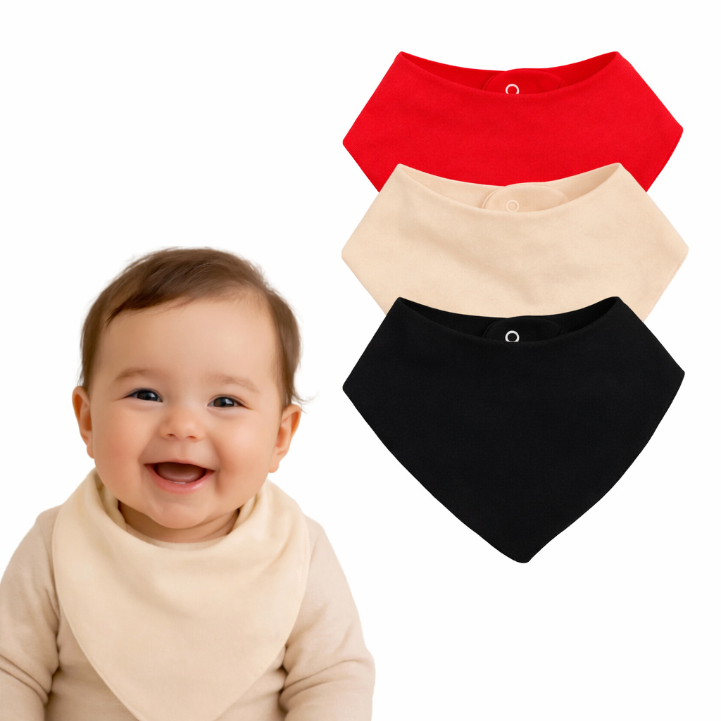 Kit 3 Babadore de Bandana Bebê 100 Algodão Interno Botão Pressão