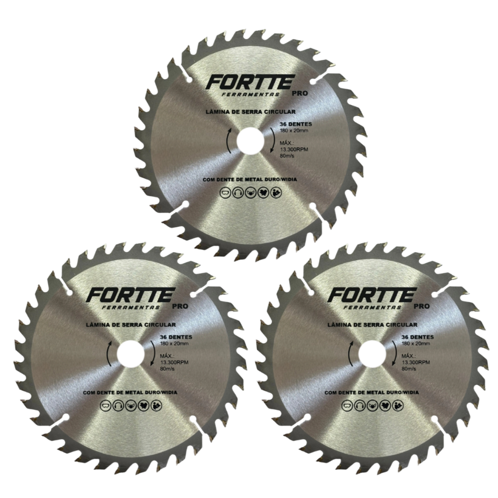 Kit 3 Disco Serra Circular 7 1/4 36 Dentes Para Madeira 180mm