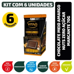 Kit Chocolate Meio Amargo Nuts Zero Açúcar Marcante 70G - 6 Unidades
