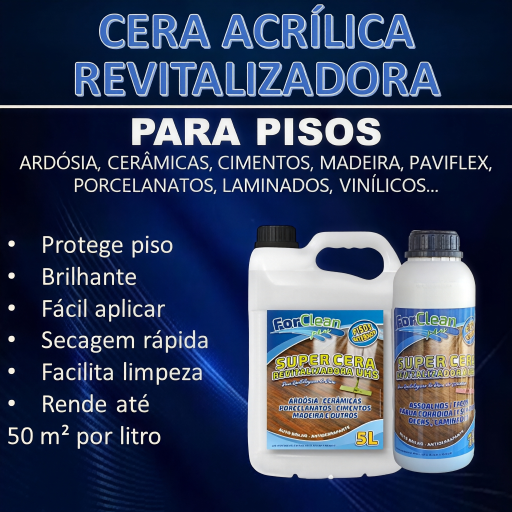 Cera de Resina Para Piso de Cerâmica Acrílica Líquida Brilhante Antiderrapante Incolor Frasco de 1 Litro Rende 50m2