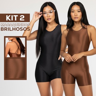 KIT 2 Macaquinhos Esportivo Feminino Trilobal Canelado com Brilho – Perfeito para Treinos e Academia em Oferta na Shopee