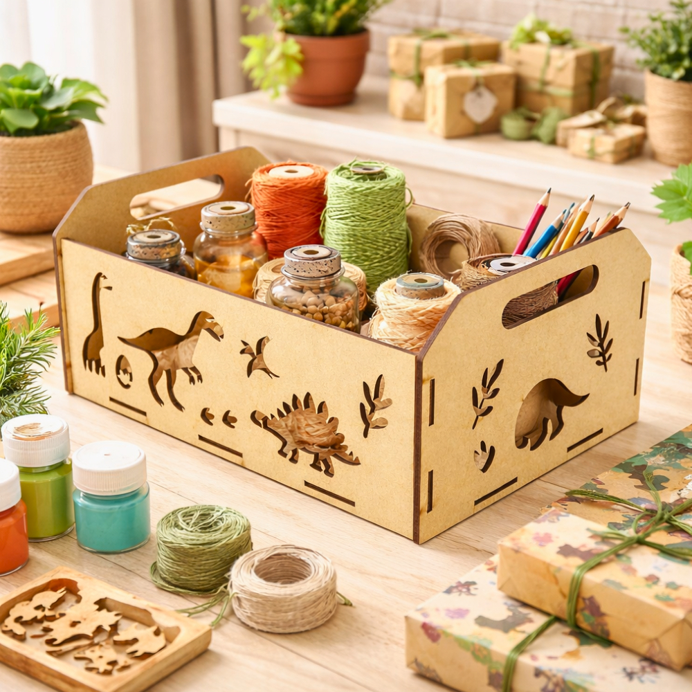 Kit 6 Caixotes 23 Cm Com Alça MDF Dinossauro Para Artesanato e Decoração Infantil Organização Festa Aniversarios M29
