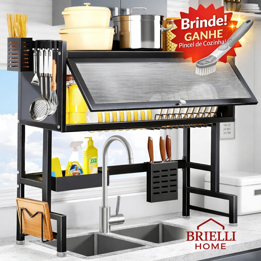 Escorredor Suspenso Prateleira para Pia de Cozinha Inox + Brinde – Organizador Premium