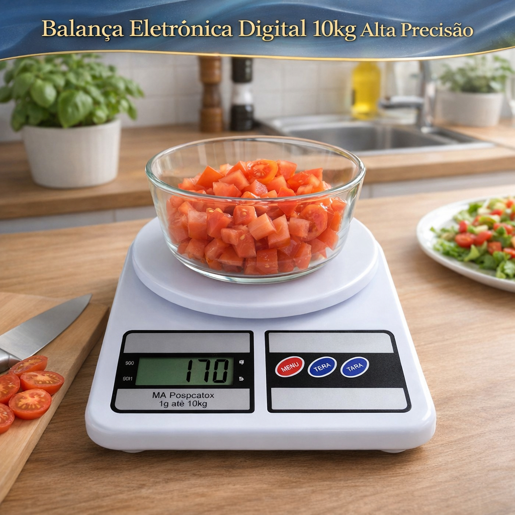 Balança Eletrônica Digital 10kg Cozinha Alta Precisão Alimentos Fitness Dieta Nutrição Função Tara em Oferta na Shopee