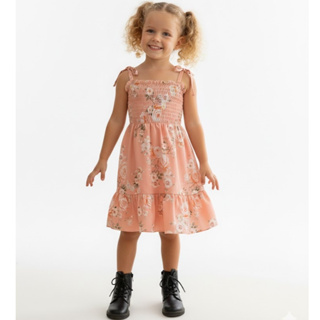 Vestido infantil menina estampa borboleta alcas regulavel delicado em Oferta na Shopee