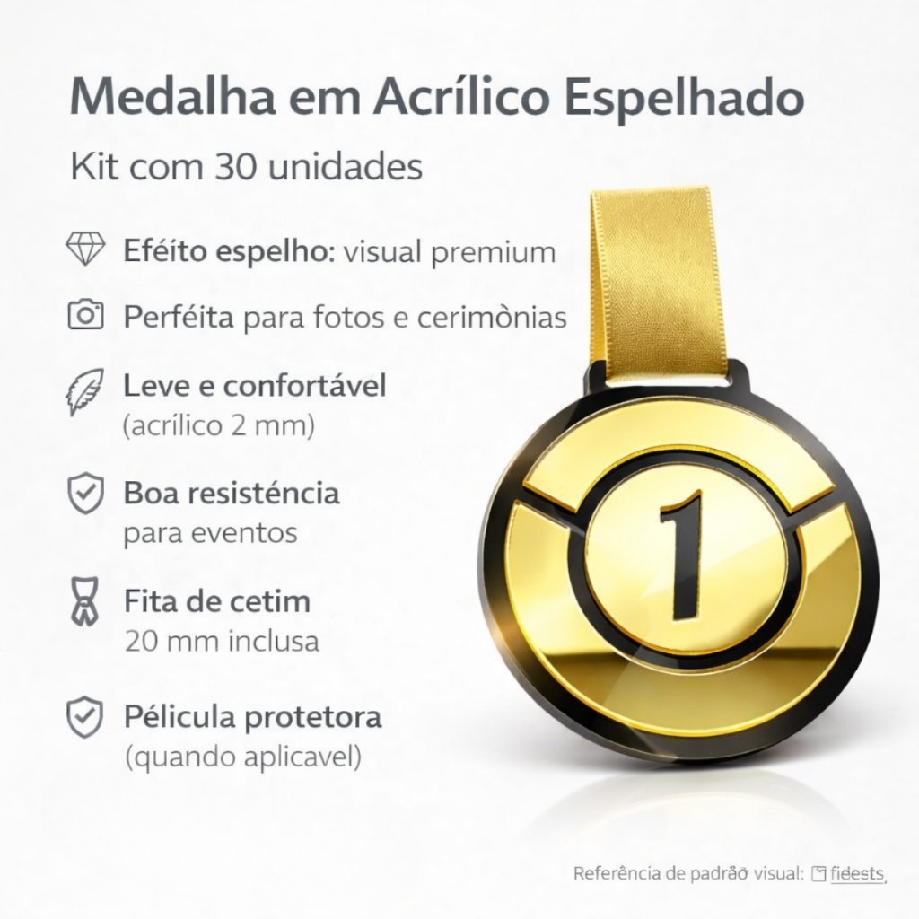 Kit 3 Medalhas em Acrílico Espelhado para Premiações Com Fitas Cetim 20mm — imagem 2 de 2