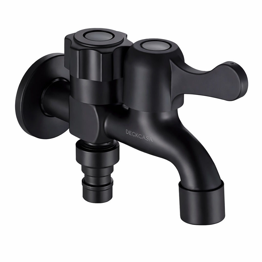 Torneira Lavanderia Preta Dupla Saída Metal p/ Tanque + Conexão Mangueira em Oferta na Shopee