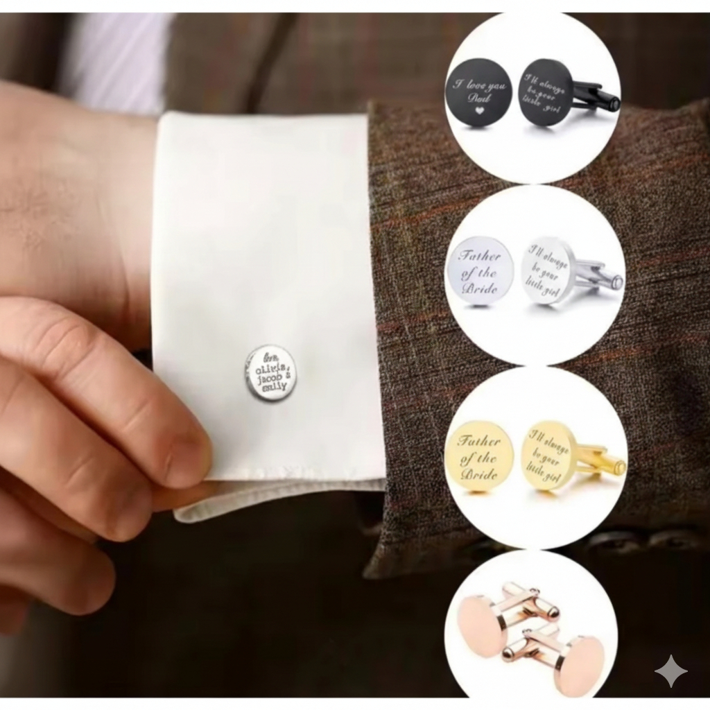 Abotoaduras Par de Botão Metal Personalizadas com Gravação Laser Aço Inox Premium