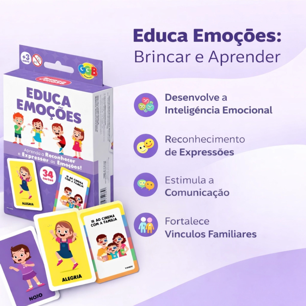 JOGO EDUCA EMOÇÕES 34 CARTAS GGB BRINQUEDO MESA IMAGENS EDUCATIVO BARALHO CRIANÇAS ALEGRIA EXPRESSAR em Oferta na Shopee