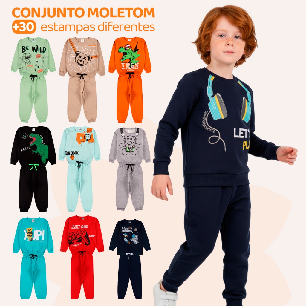 Kit Sortido 4 Peças de Roupas Masculino Infantil Inverno – 2 blusas casacos + 2 calças de 1 ao 10 – Kit 2 Conjuntos
