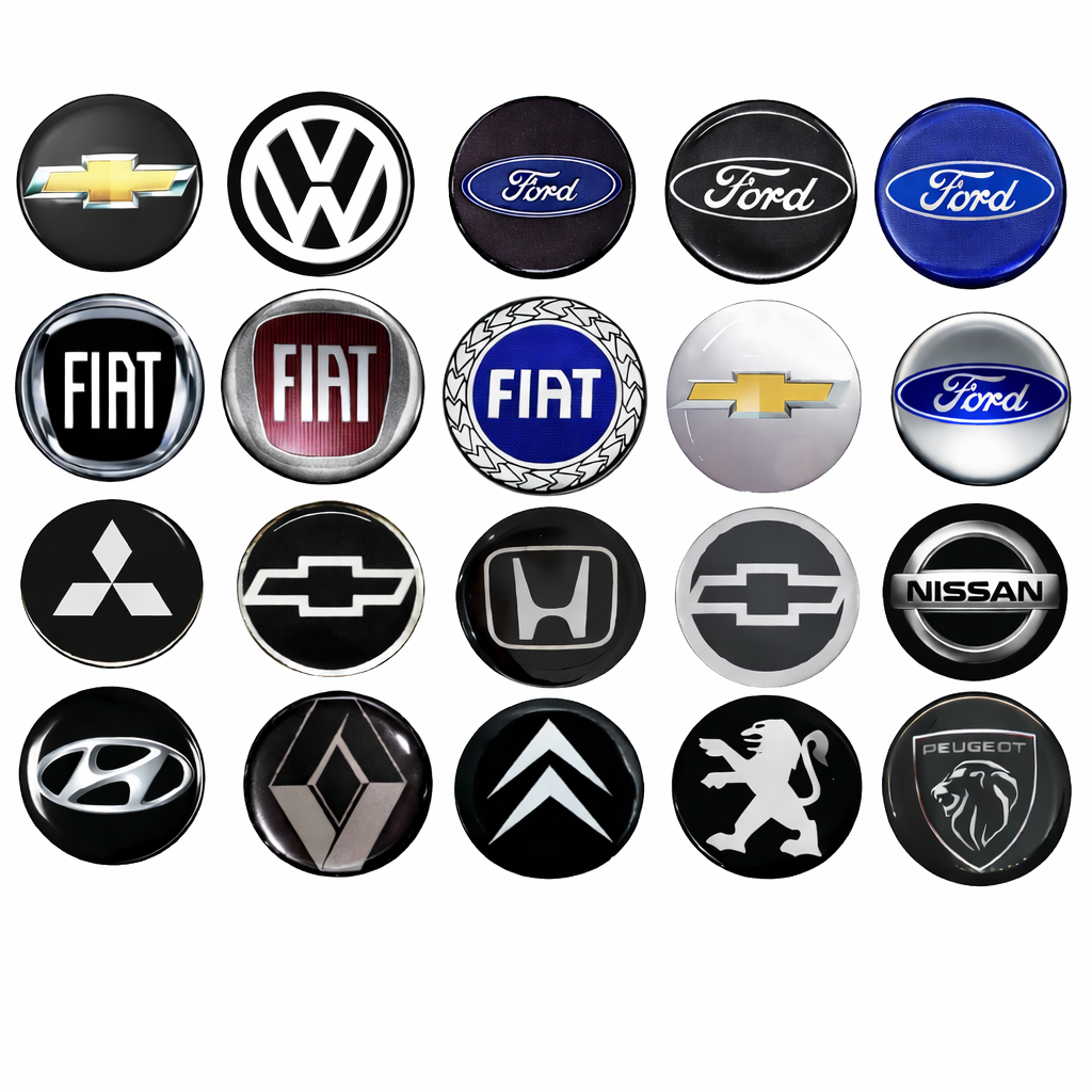 Jogo 4 Adesivos Calota Chevrolet Volkswagen Fiat Honda Hyundai Peugeot Ford Renault Resinado 48mm