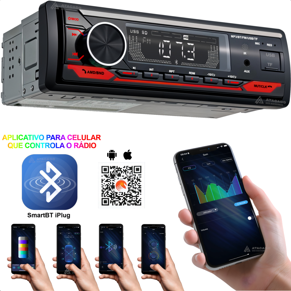 Som Automotivo Radio De Carro Potente Conexão Bluetooth 2 entrada USB SD reprodutor MP3 ES-3307C em Oferta na Shopee