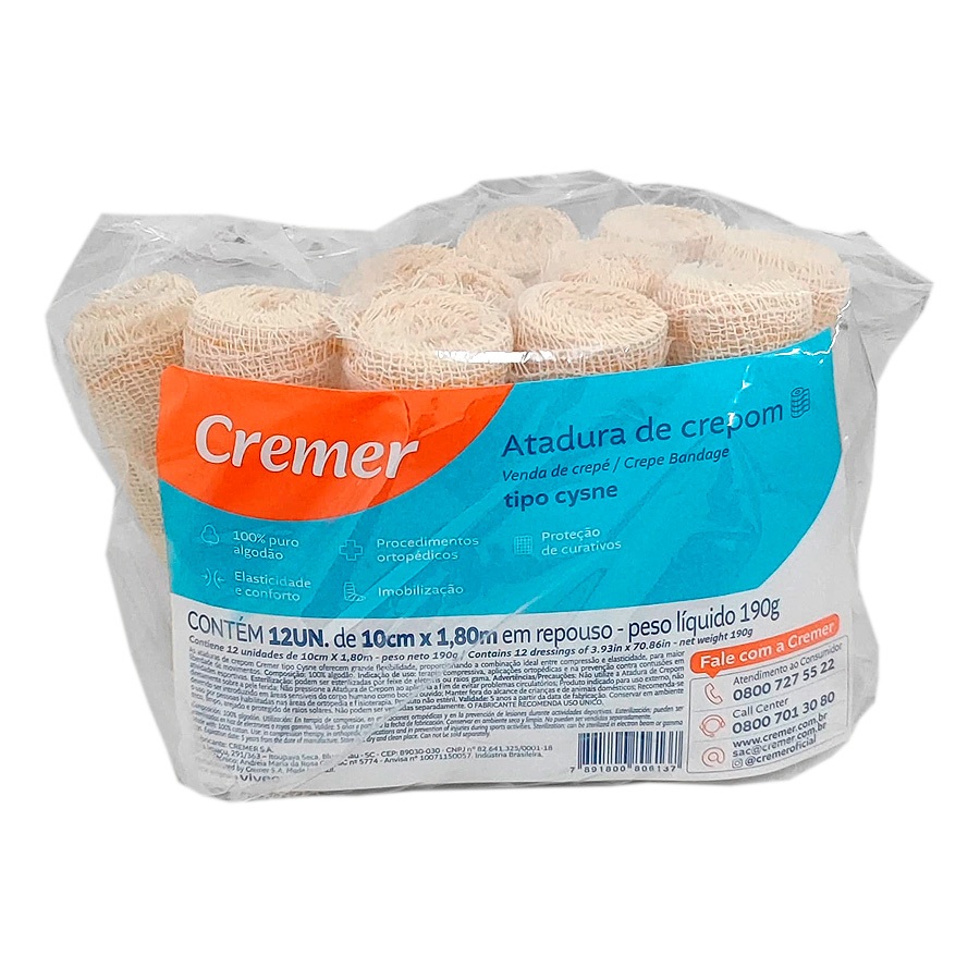 Atadura de Crepom Tipo Cysne 10CMx1,8M PCT. C/12UN Cremer