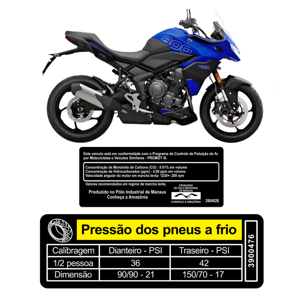 Adesivos Etiquetas Advertência Moto tiger 900 e Tiger 800 xrt MJE-B00