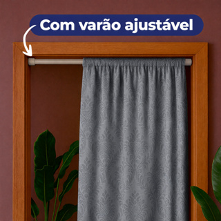 Kit Cortina Jacquard com Varão Ajustável 0,90 x 2,05 Pronta p/ Instalar Sala Quarto em Oferta na Shopee