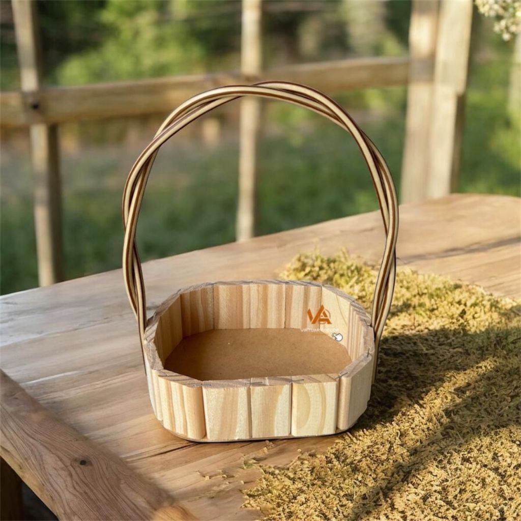 Kit 5 Cesta Oval 18cm Madeira Alça Dupla- Cesta de Madeira, Presente, Pascoa, Dia das Maes