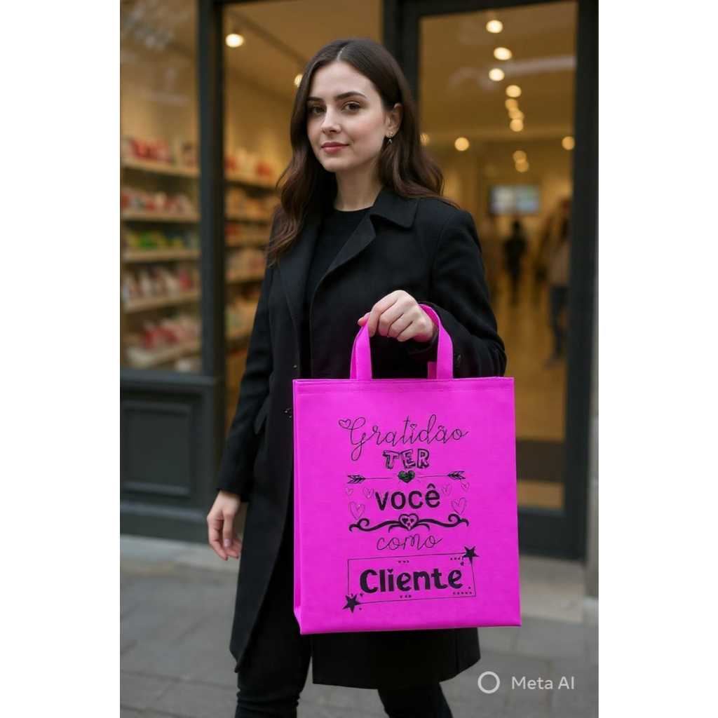25 /50 sacolas alça fita com frases 30x45 lindas frases para lojas em Oferta na Shopee