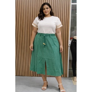 Saia Longa Midi Plus Size Cristã Feminina com Fenda Amarração e Cintura Alta G1 G2 Moda Evangélica marrant em Oferta na Shopee