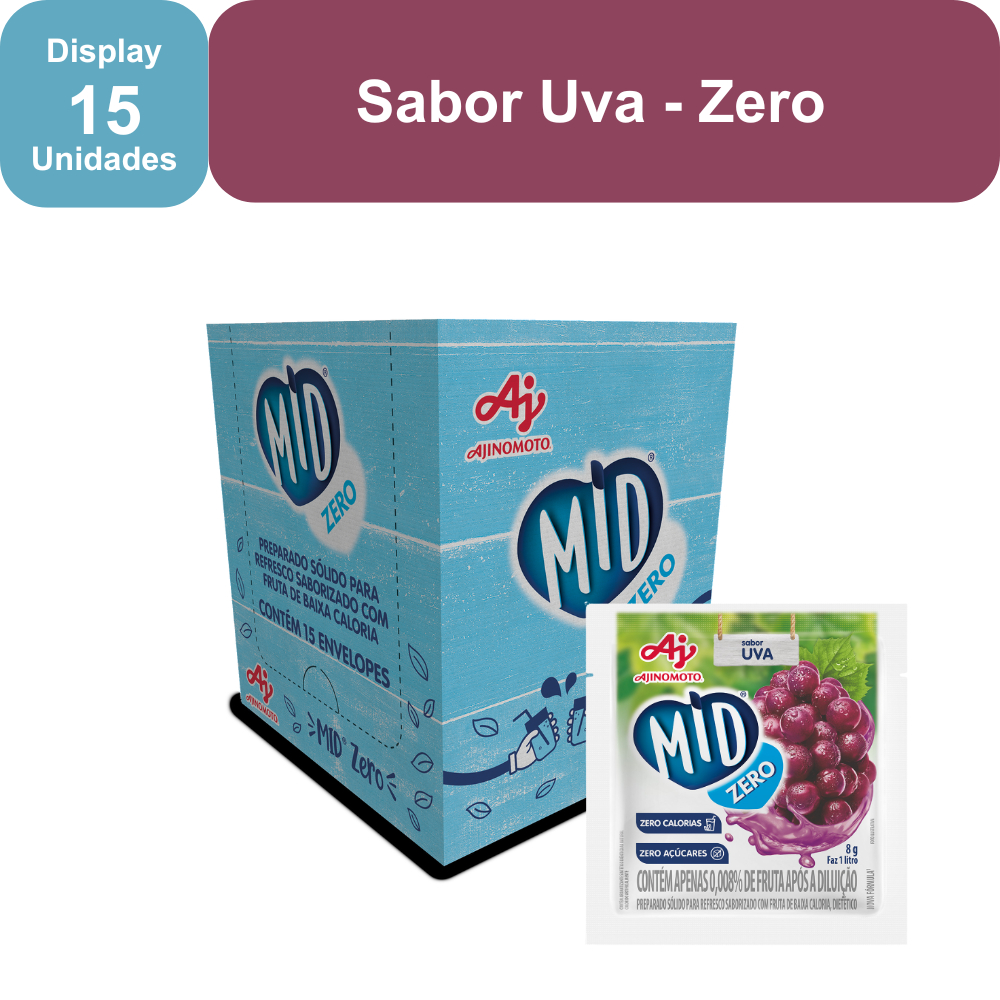 Kit Refresco em Pó MID ZERO® Sabor Uva Com 15 Unidades de 8g em Oferta na Shopee