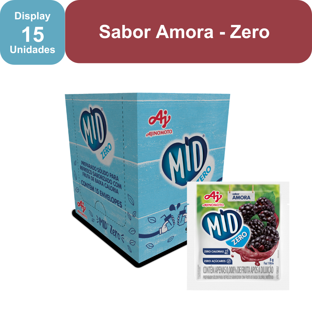 Kit Refresco em Pó MID ZERO® Sabor Amora Com 15 Unidades de 8g em Oferta na Shopee