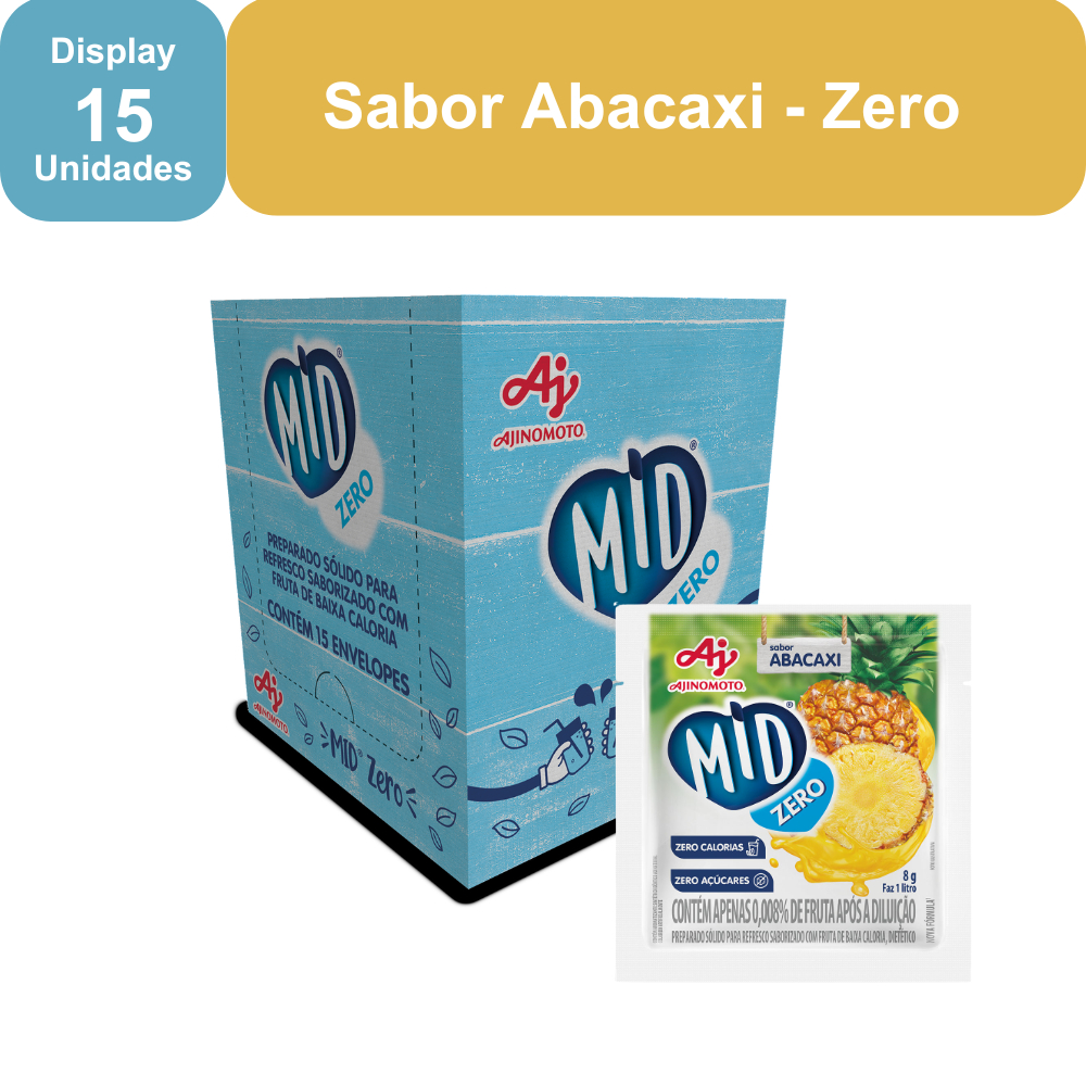 Kit Refresco em Pó MID ZERO® Sabor Abacaxi Com 15 Unidades de 8g