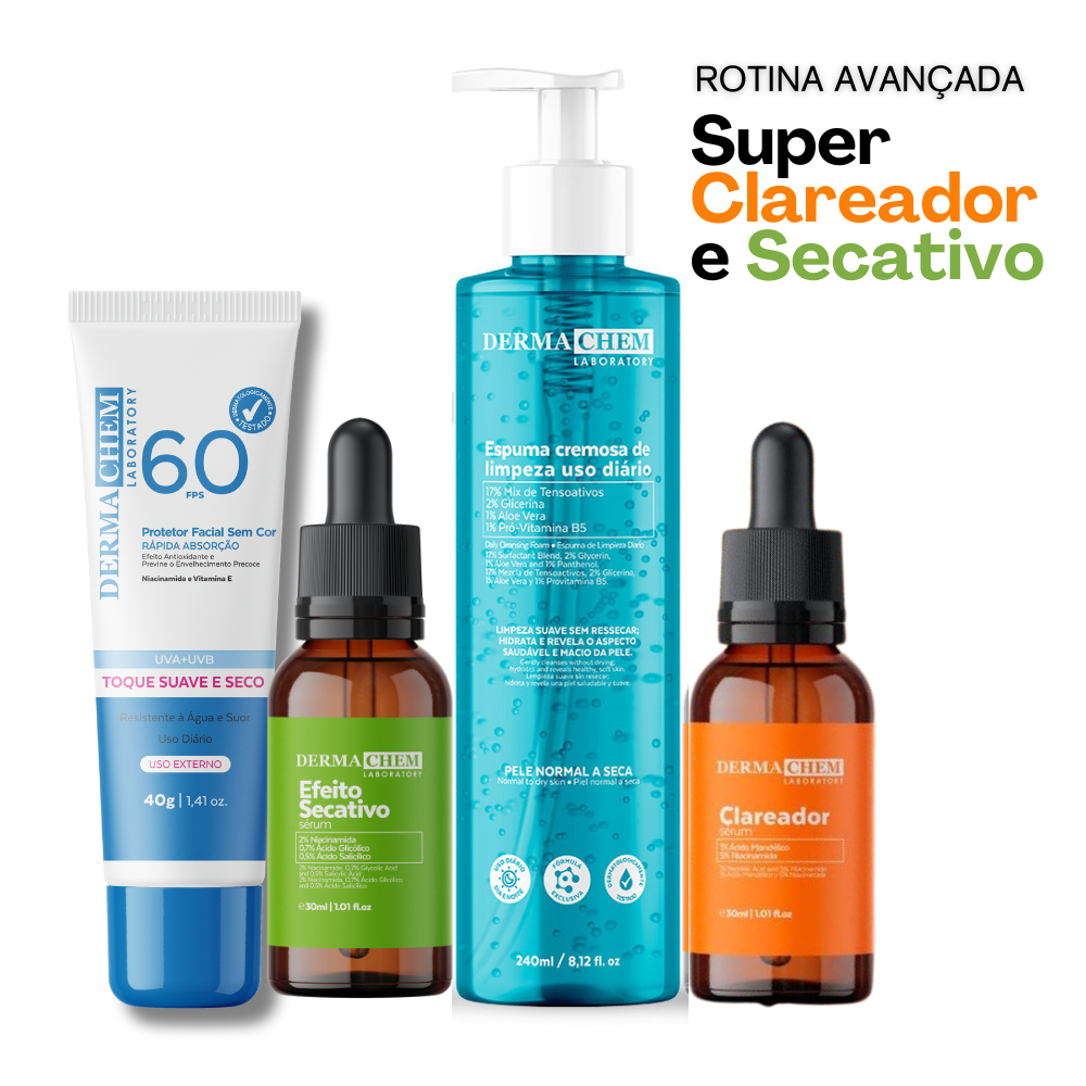 Kit Skincare Rotina Avançada Super Clareador e Seca espinhas Dermachem - 4 ITENS