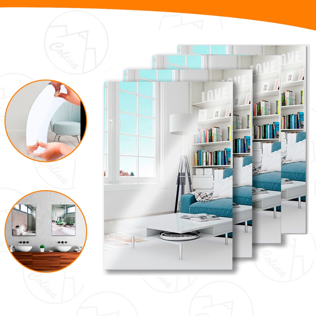 Kit 1 a 4 Espelhos Auto Adesivo Acrílico Decorativo 20x30 Retangulares Nanoshop