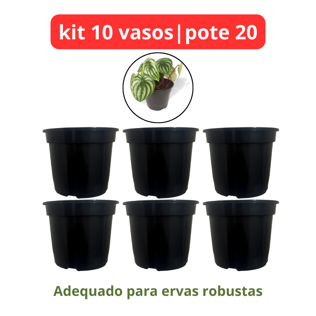 kit 10 Vasos plastico preto 3L pote 20 plantas horta cacto legumes temperos estufa resistente barato