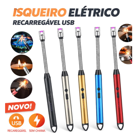 Imagem Isqueiro Eletrico Acendedor De Fogão Churrasqueira Vela com Recarga USB